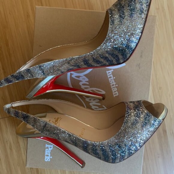 Christian Louboutin Peep Toe Shoe - Gamma Talon 120 Glit - Picture 4 of 5
